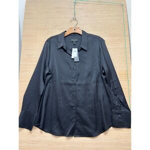 Banana Republic Womens Classic Fit Black Satin Button Down Shirt L NWT